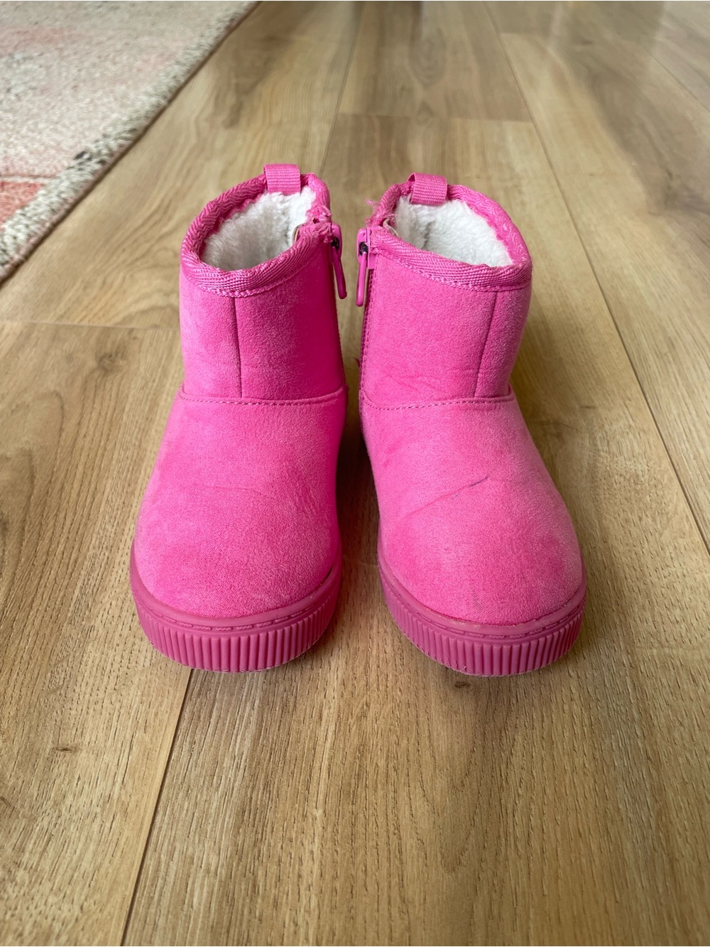 Kids Hot Pink Faux Suede Zip Booties